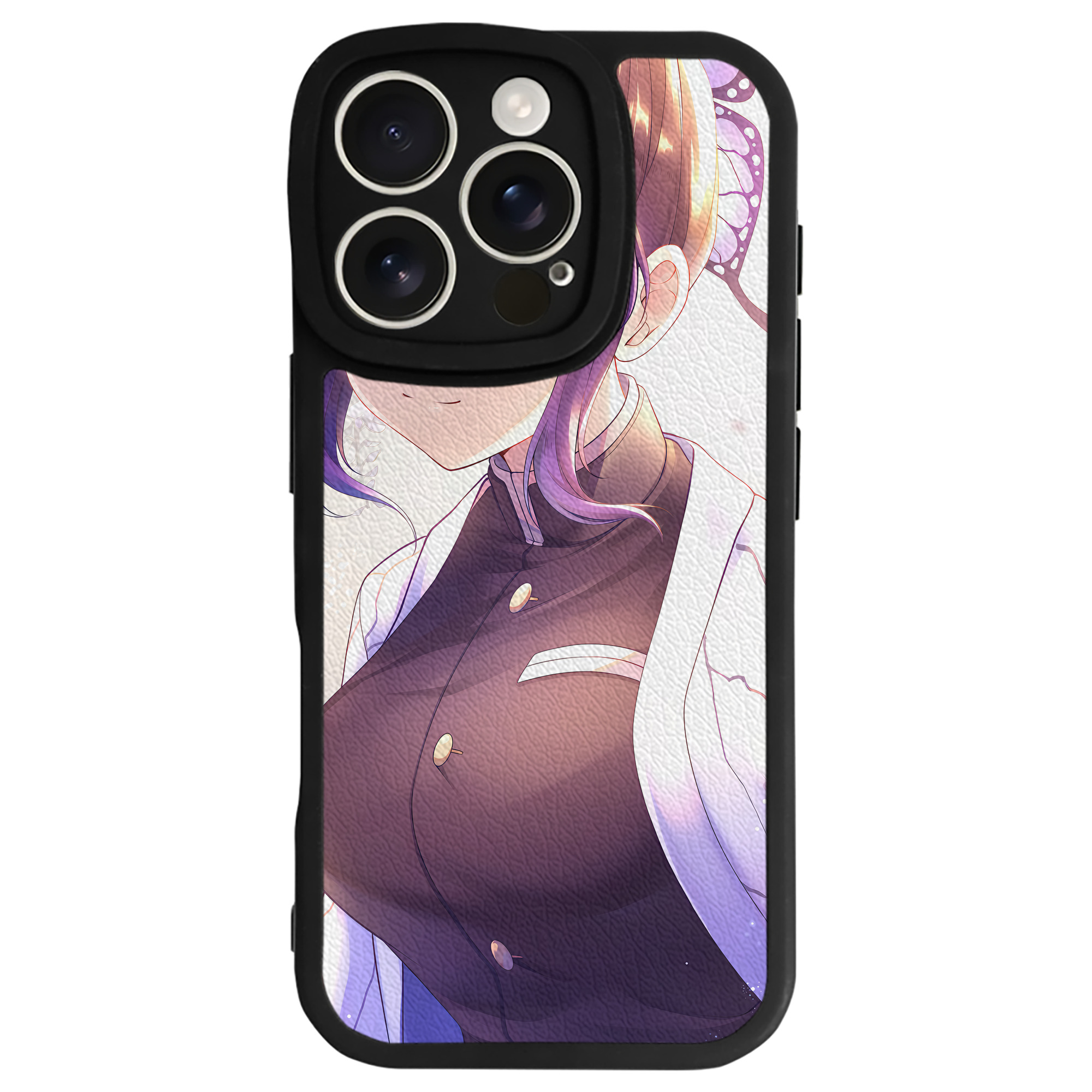 （画像用） 鬼滅の刃（きめつのやいば）蟲柱-胡蝶 しのぶ／こちょう しのぶ Kochou Shinobu 【iPhone 16シリーズ対応】シリコンスマホケース（レザー調） 材質：シリコン